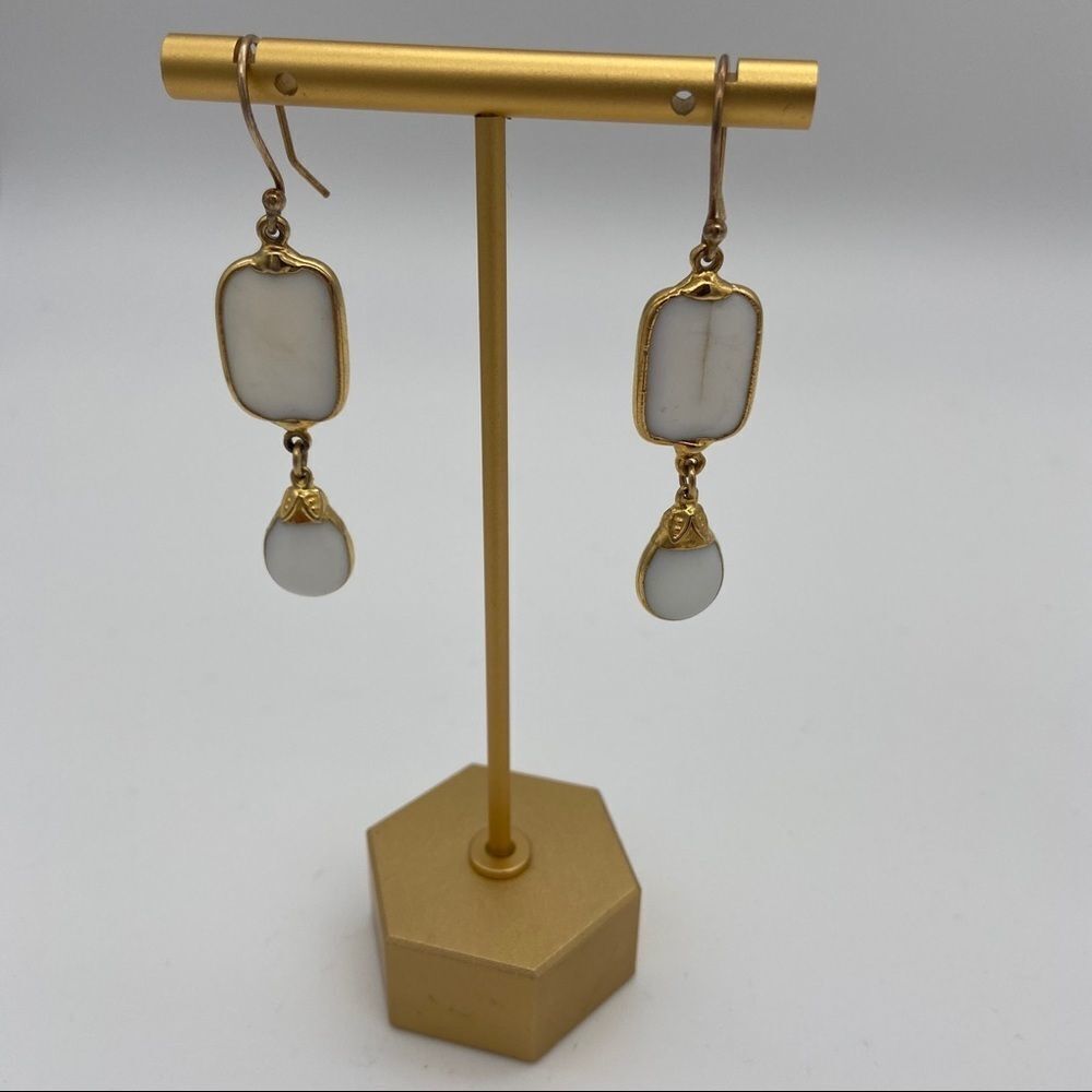 White Stone Dangle Drop Earrings - image 3